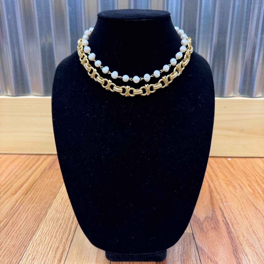 Karine Sultan 24k-Gold Plated Pewter and Freshwater Pearl Double Strand Necklace